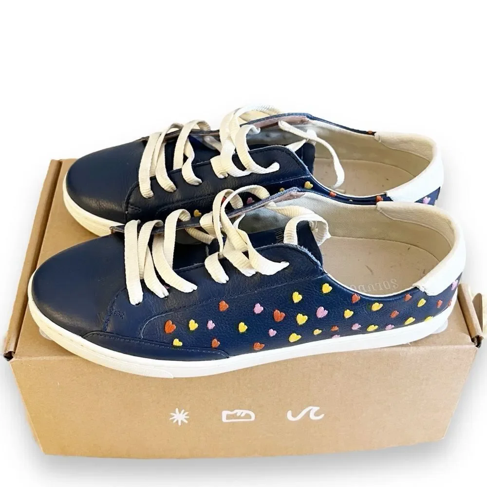 Soludos Queen Of Hearts Genuine Leather Embroidered Ibiza Sneakers, Blue Size 10